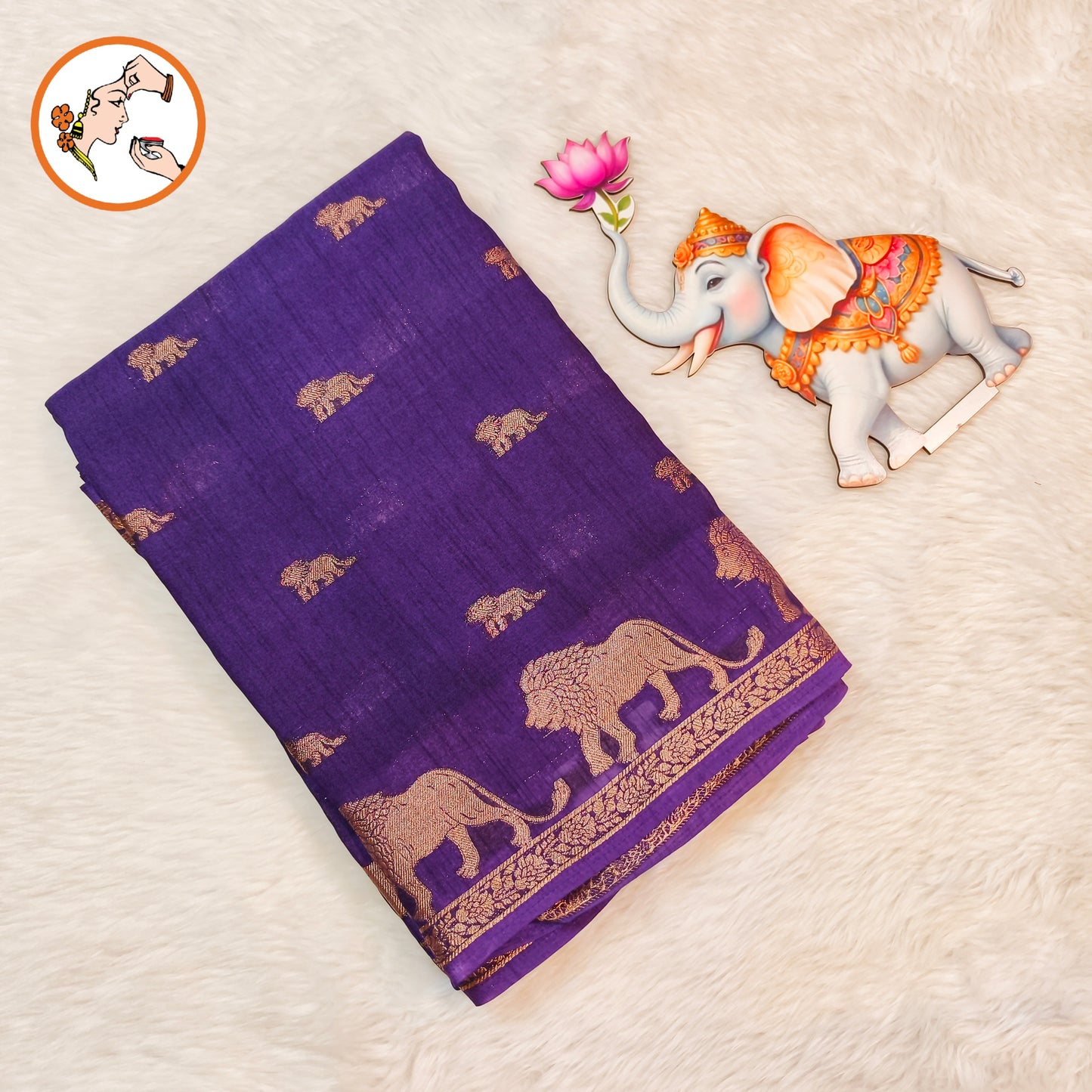 Dark Violet Lion butta Light weight Soft Fancy Georgette Silk Saree