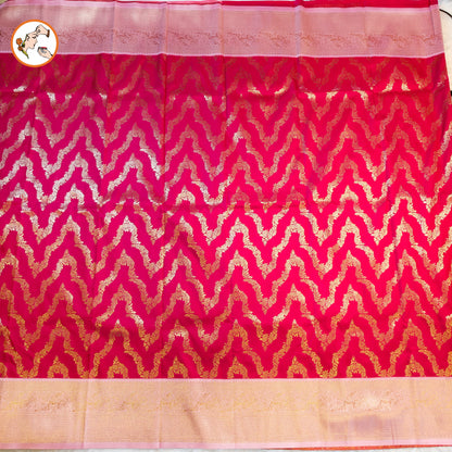 Red with Pink Wave pattern Fancy Semi Silk Saree