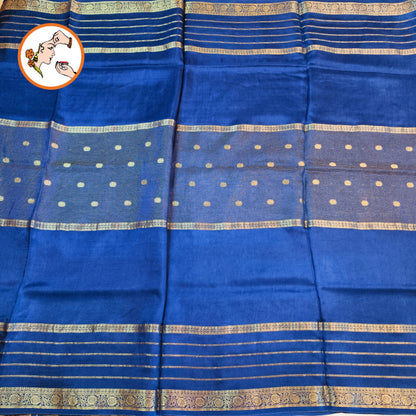Dark Navy Blue Traditional Vairoosi Soft Viscose Fancy Silk Saree with Gold zari stripes
