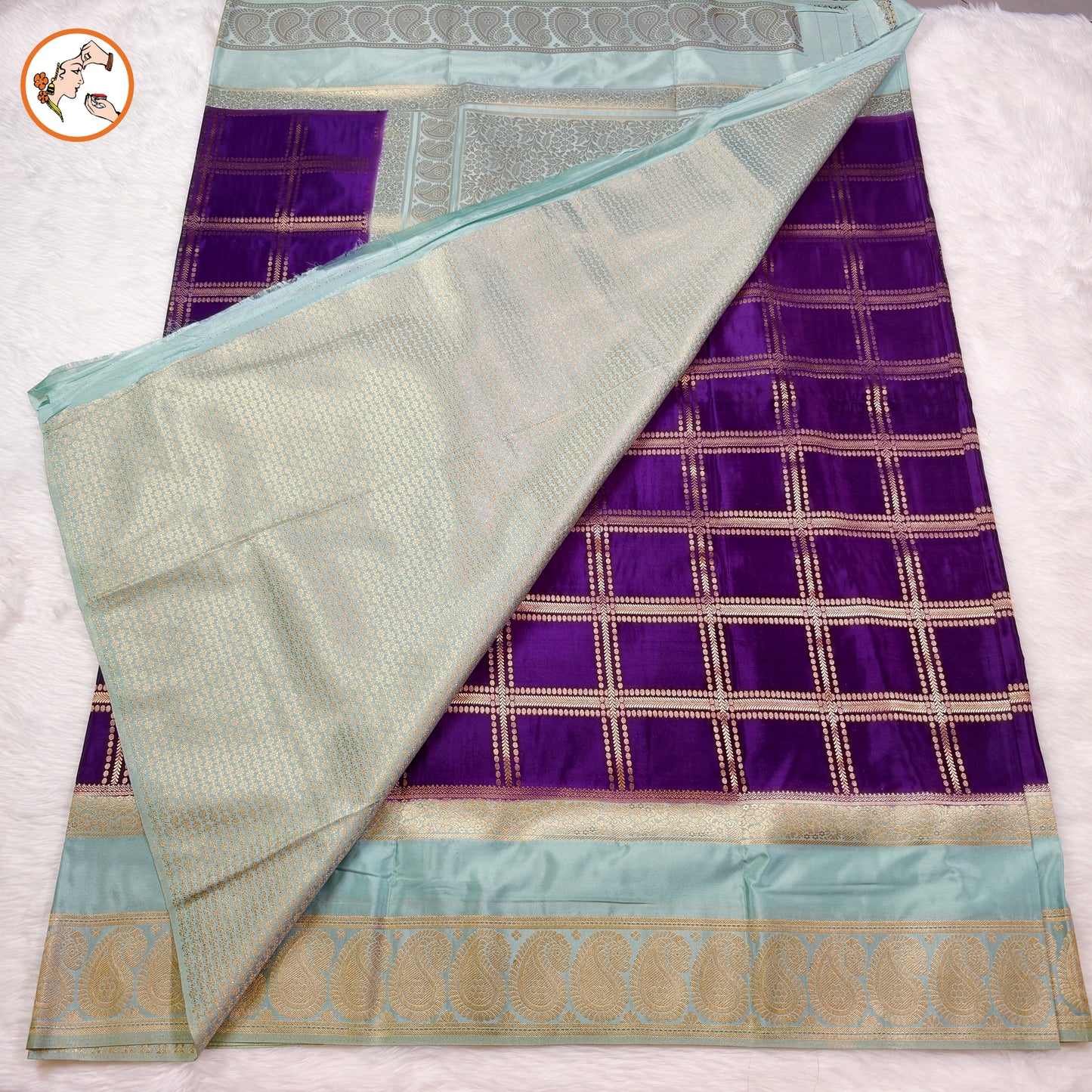 Purple with Pastal Green Royal Mango border Mysore Silk Saree