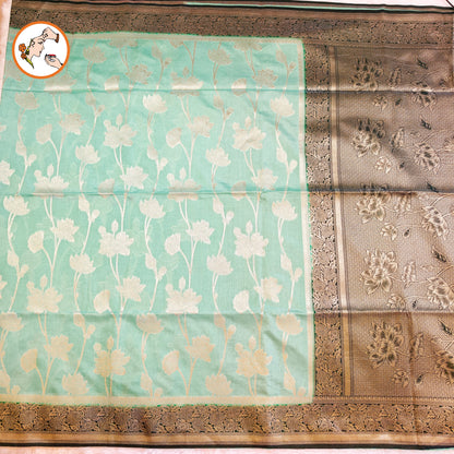 Light Green with Dark Green border Jaal design Banarasi Silk Saree (Light Weight)