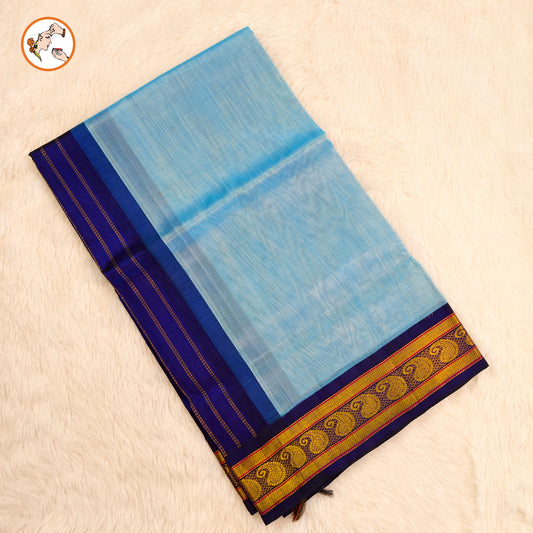 Sky Blue Traditional Pure Silk Cotton Saree with Mango border