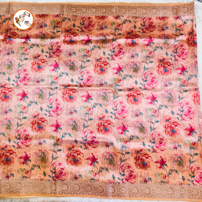 Pastel Pink Floral theme Raw Silk Desgner Saree