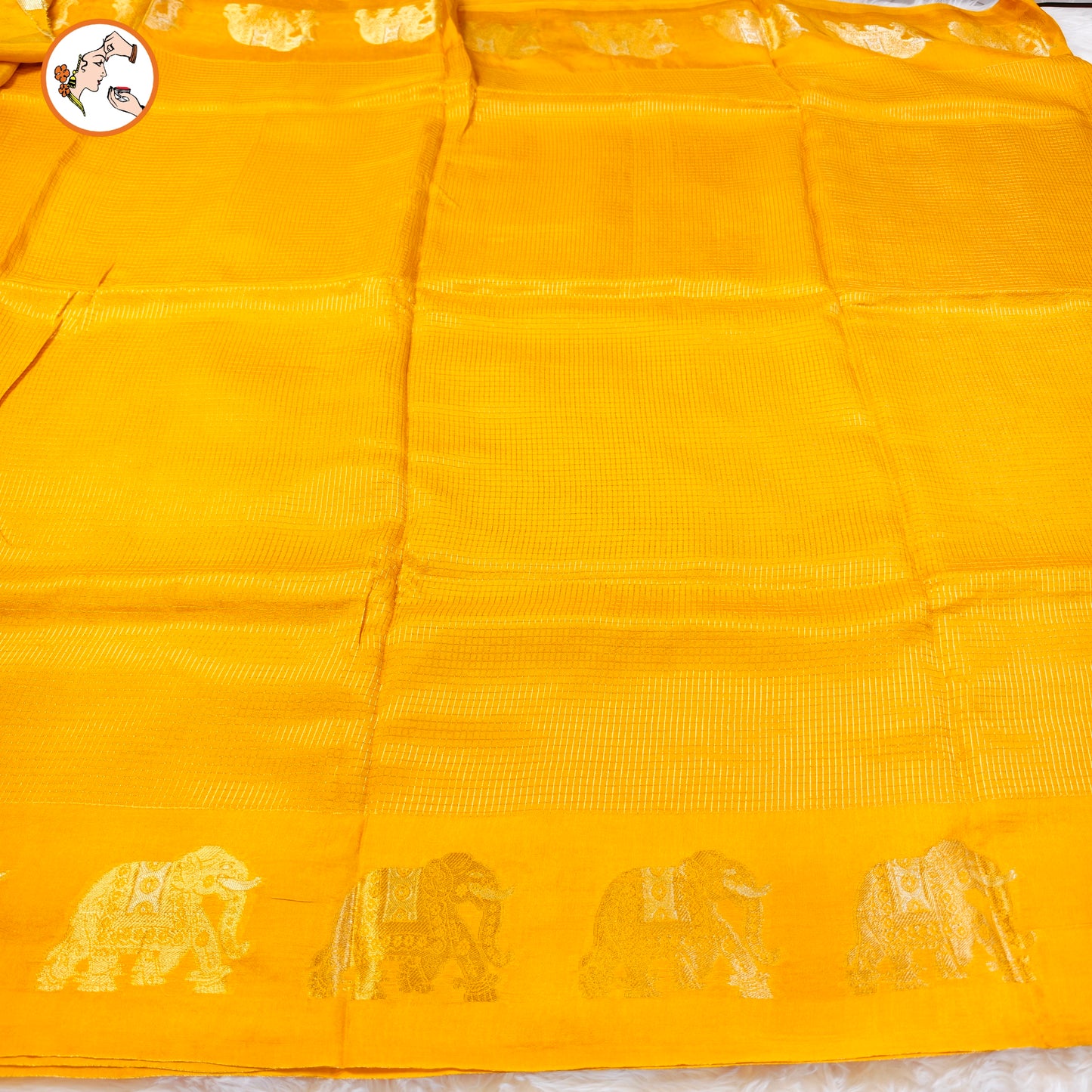 Yellow classic Podi Kattam & Elephant border Viscose Soft Silk Saree