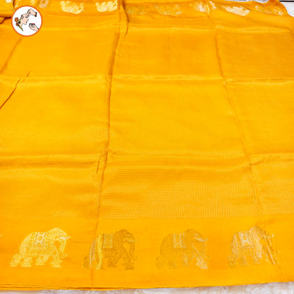 Yellow classic Podi Kattam & Elephant border Viscose Soft Silk Saree