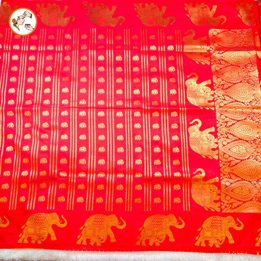 Red Viscose Soft Silk Saree with Elephant motifs & border
