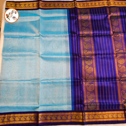 Sky Blue Traditional Pure Silk Cotton Saree with Mango border