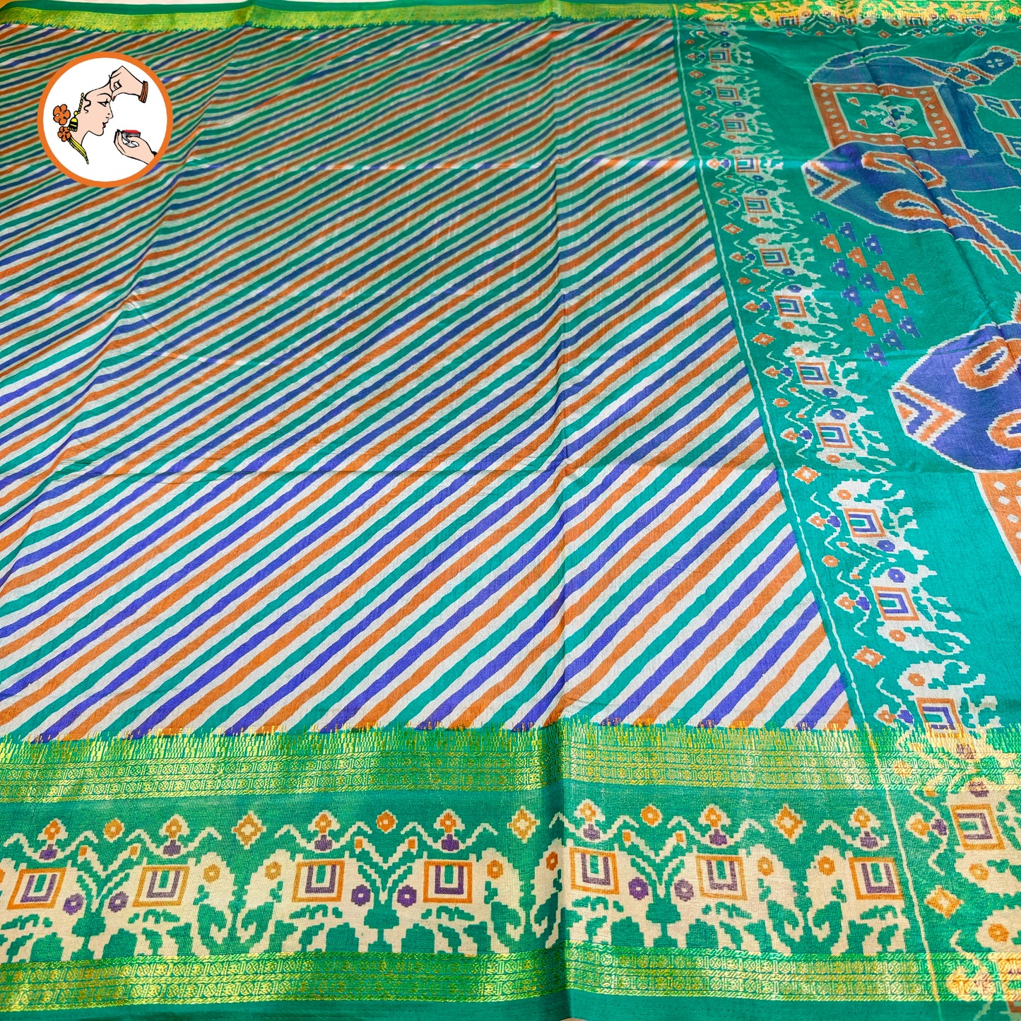 Peacock Green stripes Pochampally Silk Cotton Casual Saree