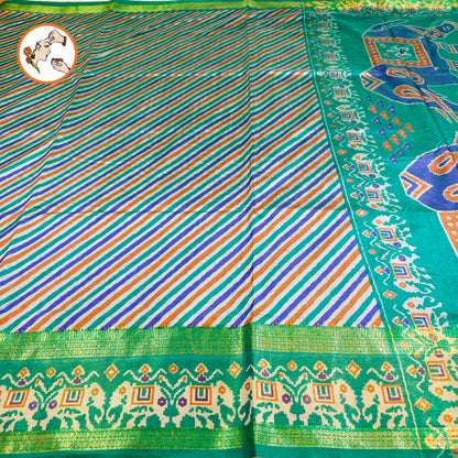 Peacock Green stripes Pochampally Silk Cotton Casual Saree