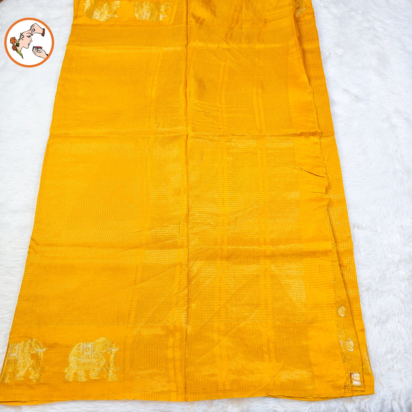 Yellow classic Podi Kattam & Elephant border Viscose Soft Silk Saree