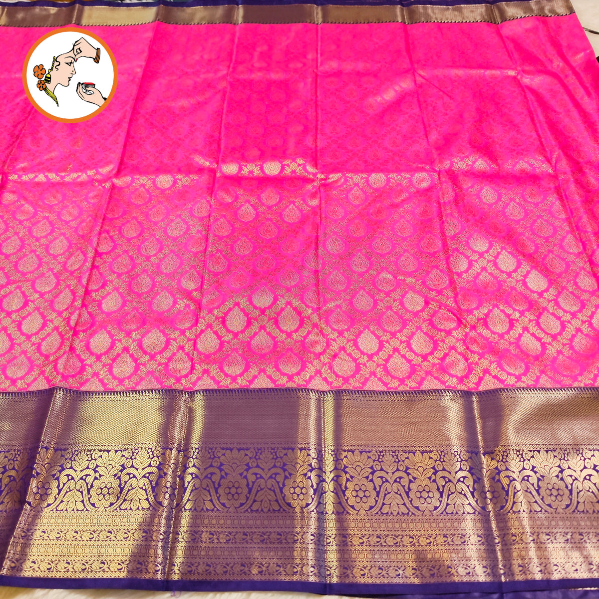 Pink with Blue border Golden zari work Traditional Kanchipuram Mix Silk Saree