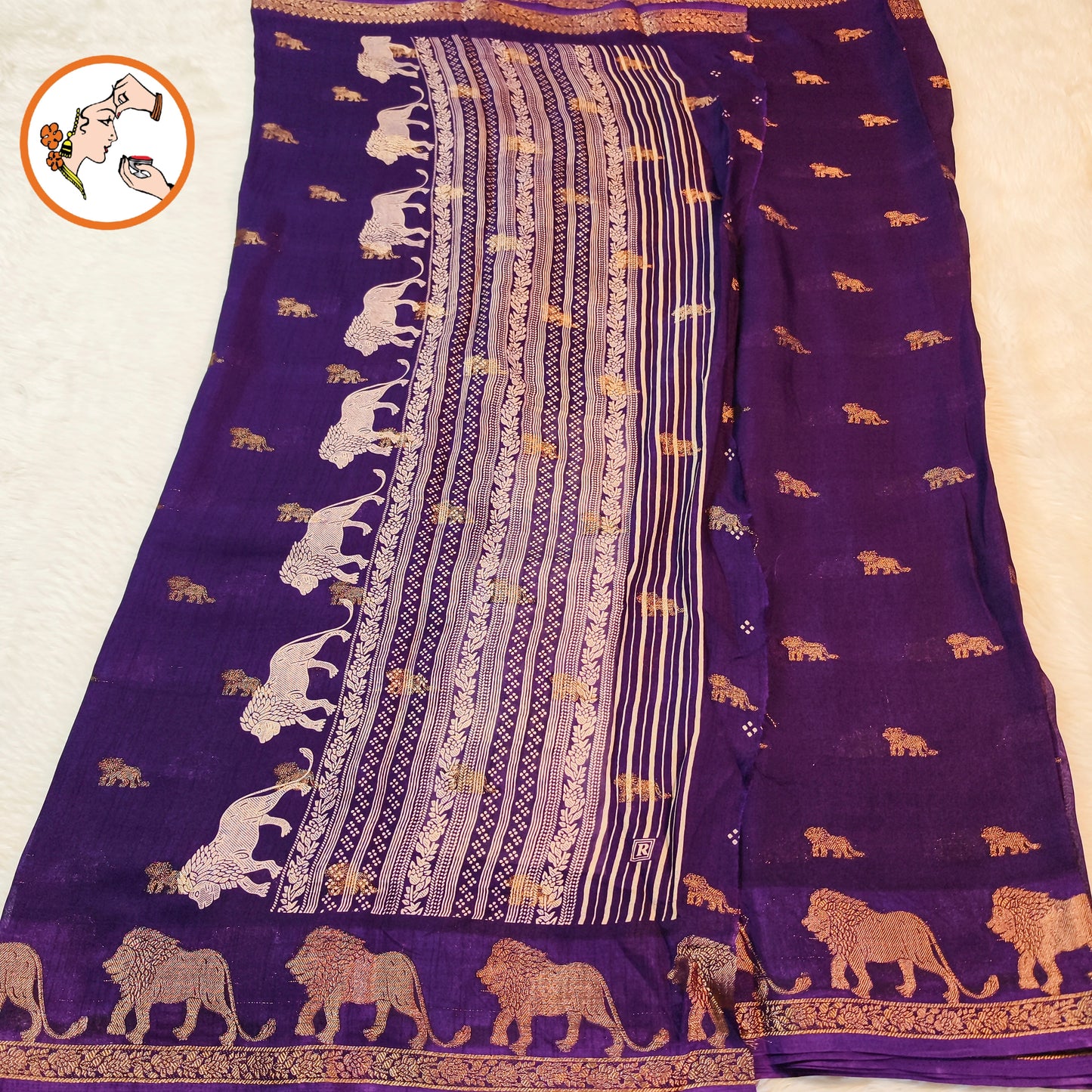 Dark Violet Lion butta Light weight Soft Fancy Georgette Silk Saree