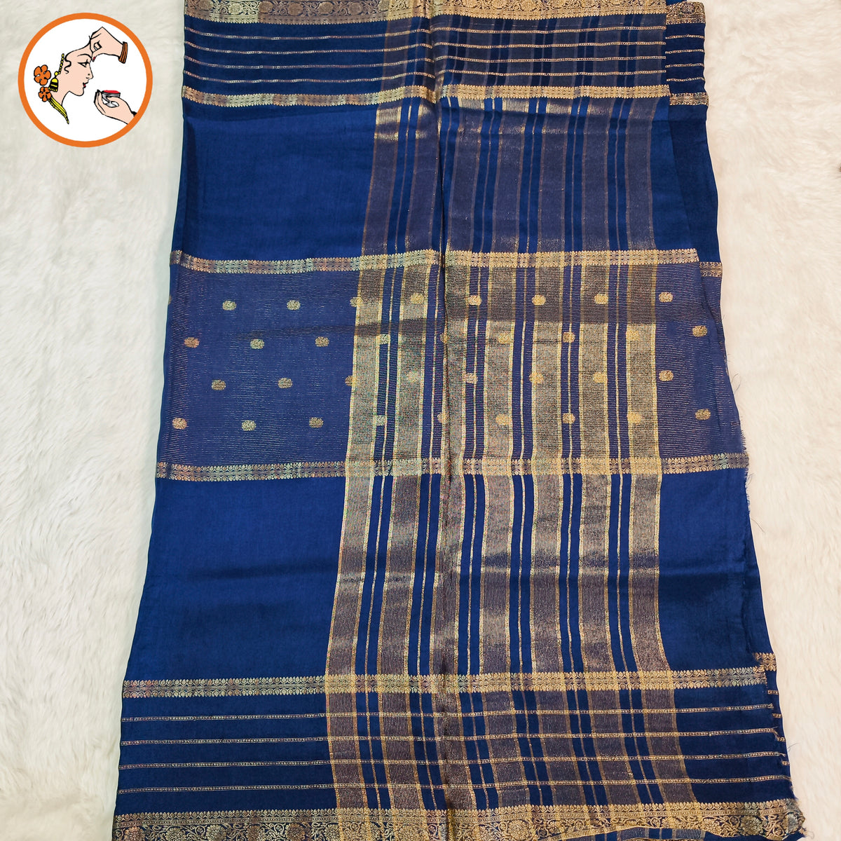 Dark Navy Blue Traditional Vairoosi Soft Viscose Fancy Silk Saree with Gold zari stripes