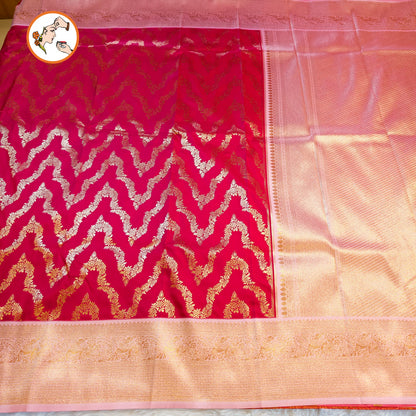 Red with Pink Wave pattern Fancy Semi Silk Saree