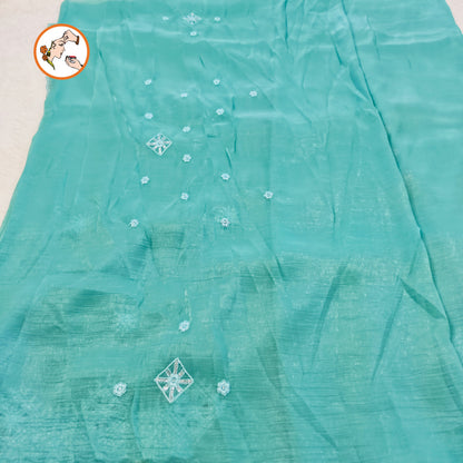 Sky Blue Cutwork border Full Silver Stonework Bridal Partywear Georgette Saree