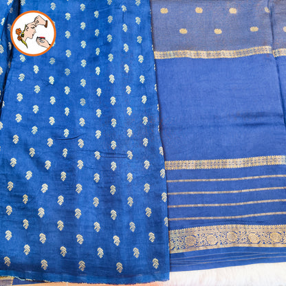Dark Navy Blue Traditional Vairoosi Soft Viscose Fancy Silk Saree with Gold zari stripes