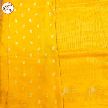 Yellow classic Podi Kattam & Elephant border Viscose Soft Silk Saree