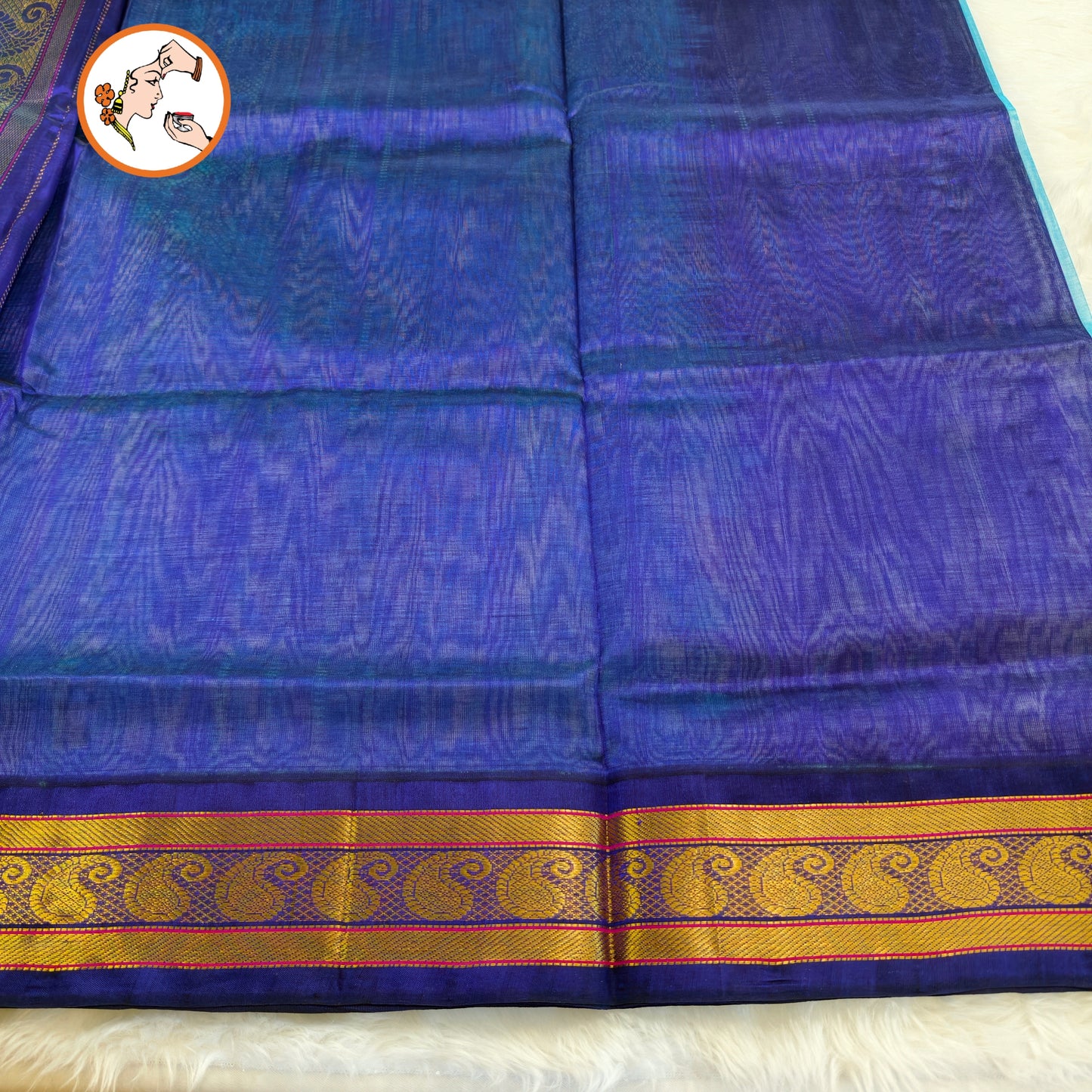 Sky Blue Traditional Pure Silk Cotton Saree with Mango border