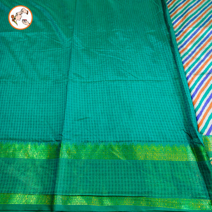 Peacock Green stripes Pochampally Silk Cotton Casual Saree