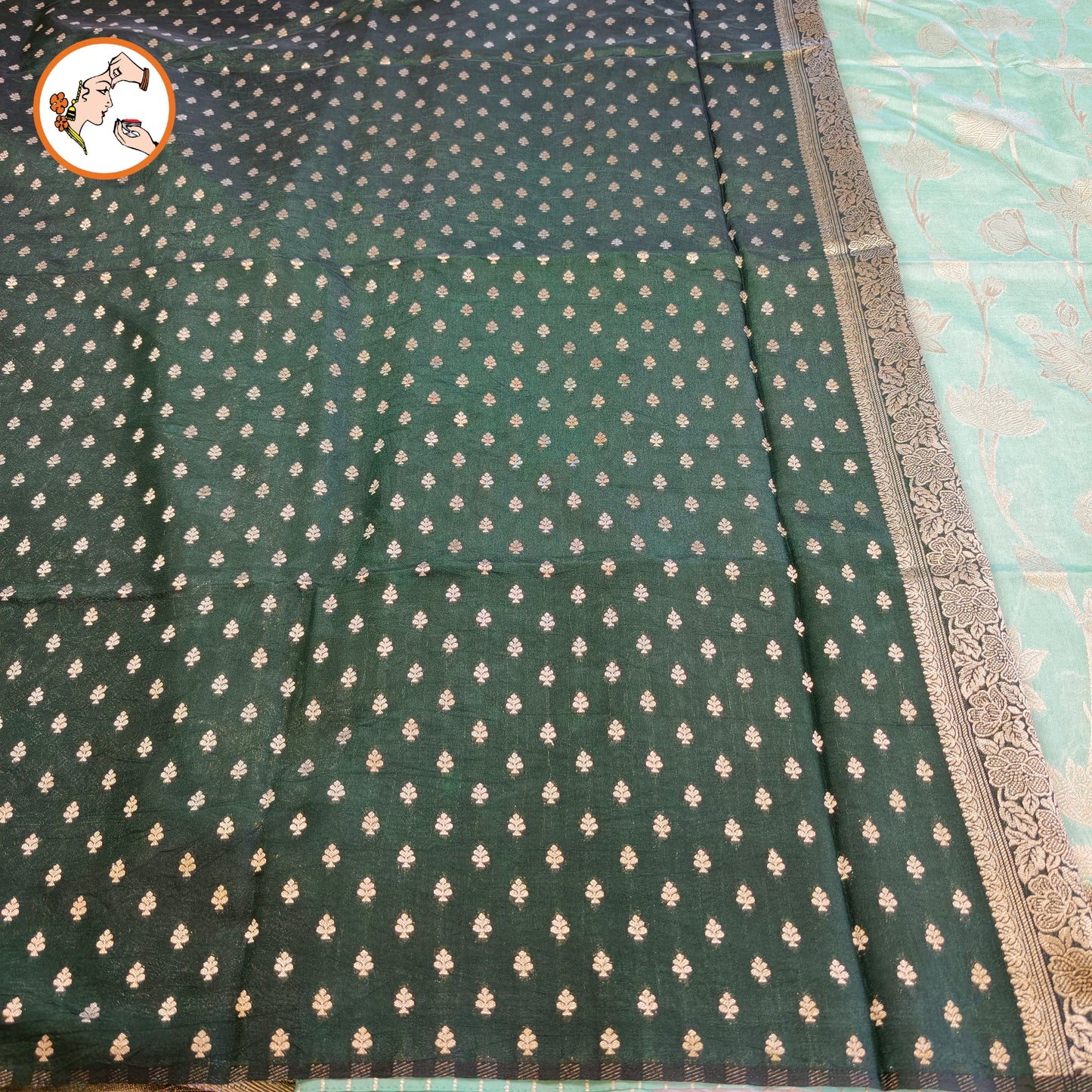 Light Green with Dark Green border Jaal design Banarasi Silk Saree (Light Weight)