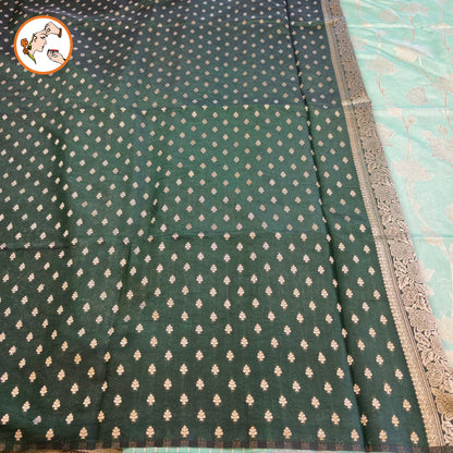 Light Green with Dark Green border Jaal design Banarasi Silk Saree (Light Weight)