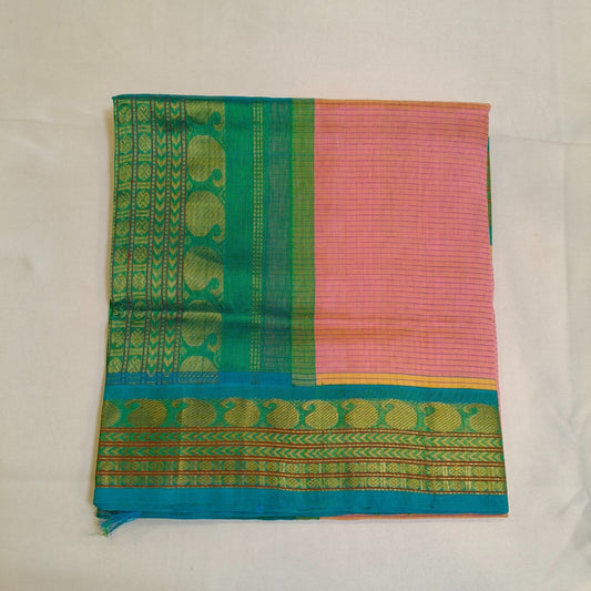 Lotus pink traditional Podi Kattam silk cotton saree
