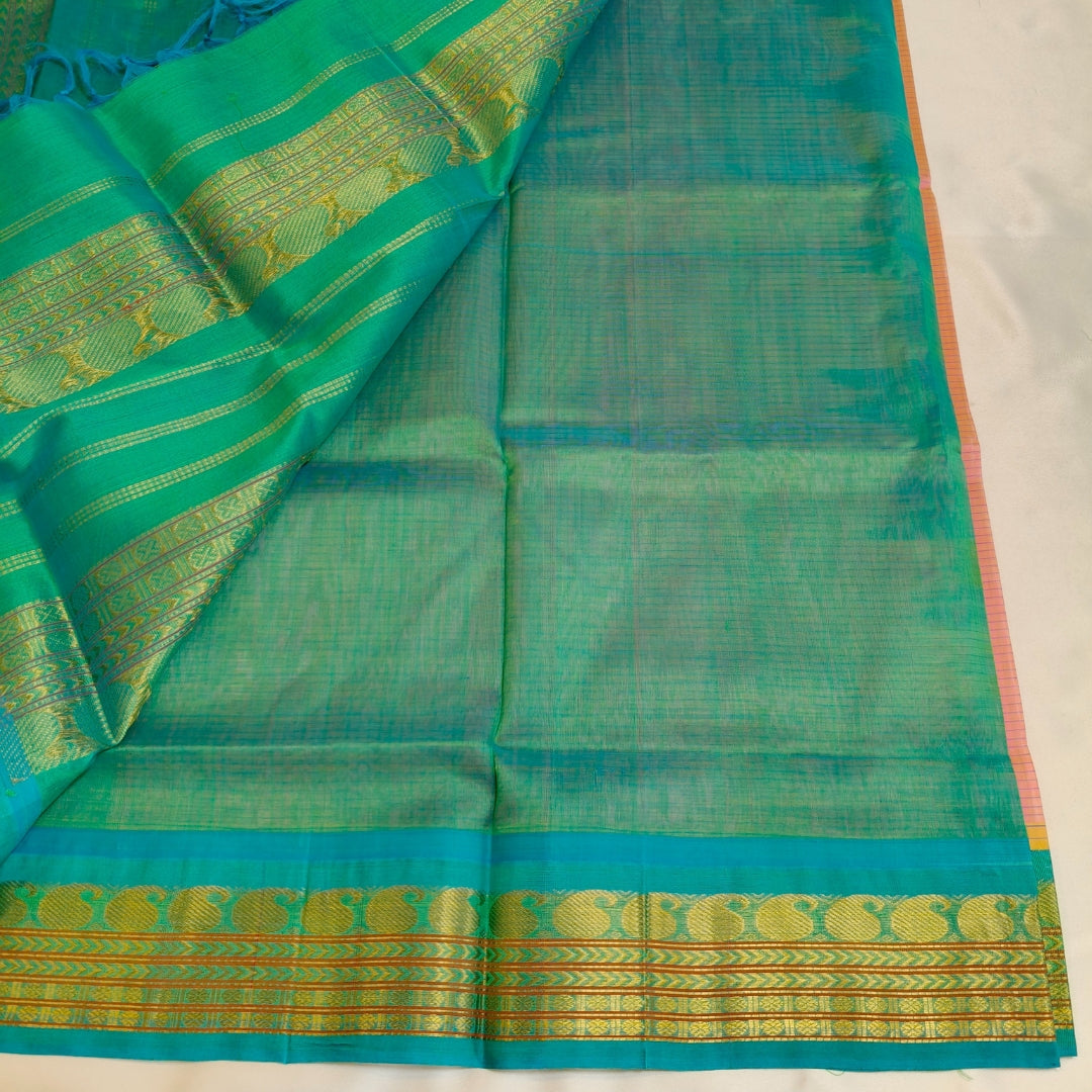 Lotus pink traditional Podi Kattam silk cotton saree