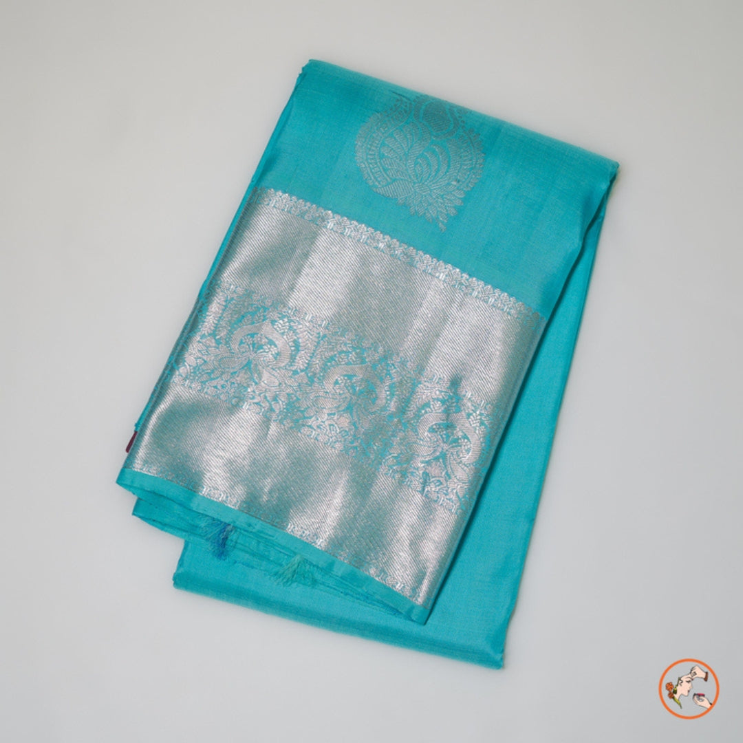 Blue With Maroon Pure Kanchi Silk