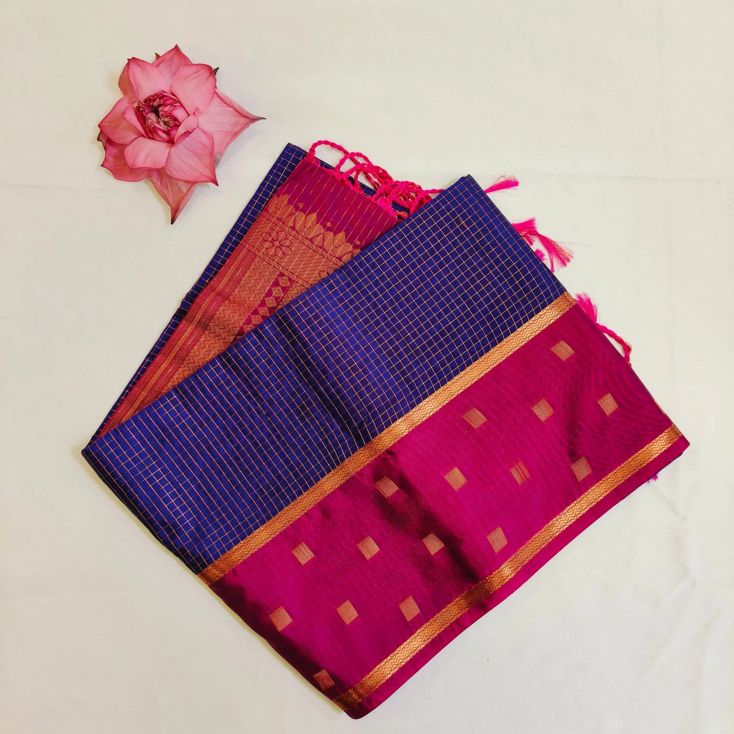 Blue purple combination traditional Podi Kattam soft silk saree Vivahasilks