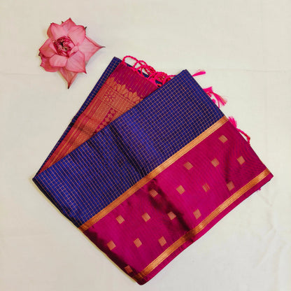 Blue purple combination traditional Podi Kattam soft silk saree Vivahasilks