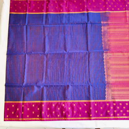 Blue purple combination traditional Podi Kattam soft silk saree Vivahasilks