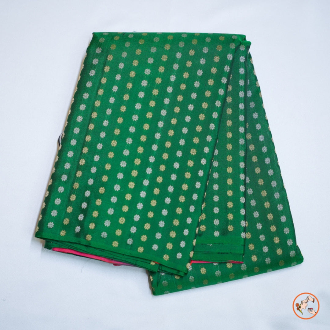 Dark Green With Pink Pure Kanchi Silk