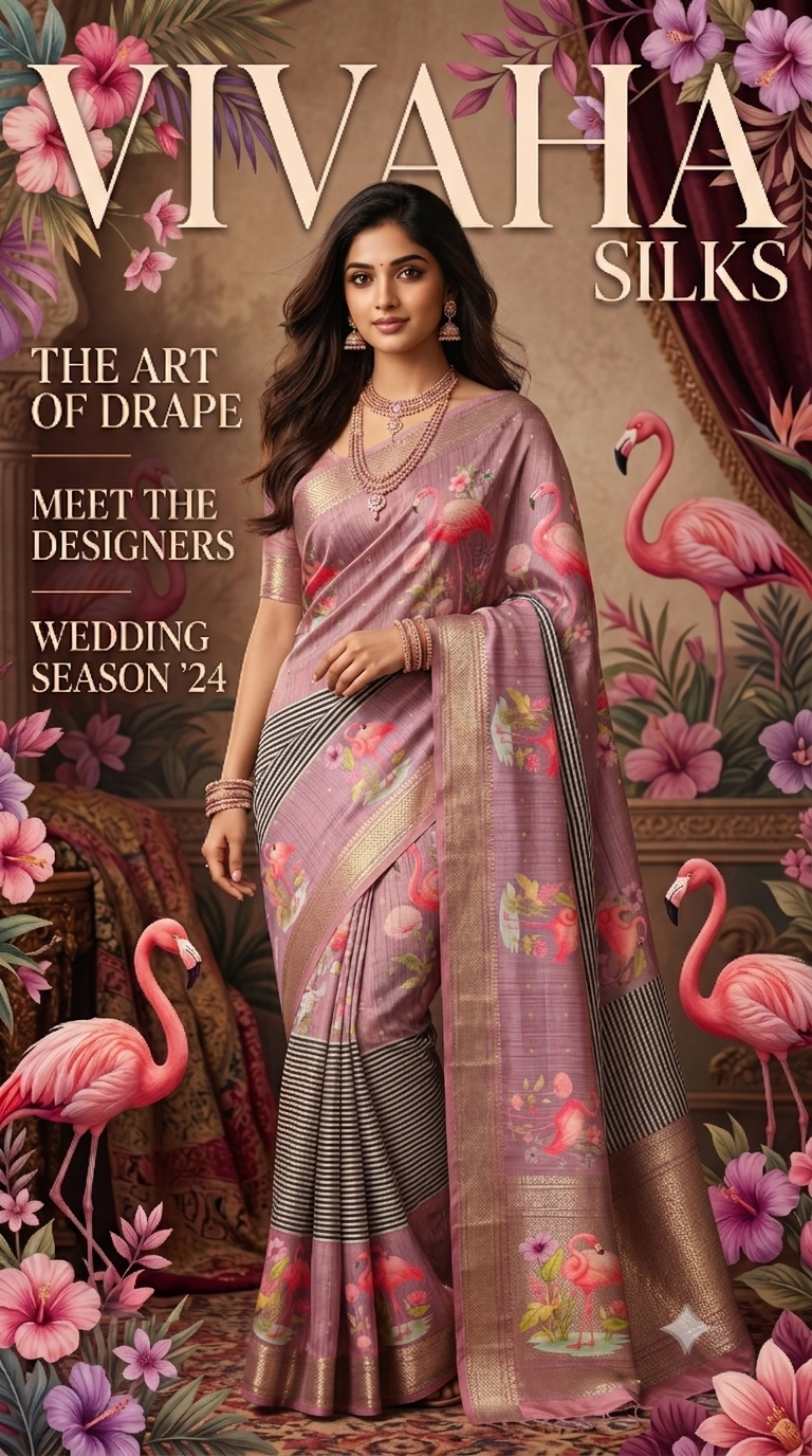 Onion pink tussar Saree with black and white stripes Pattern
