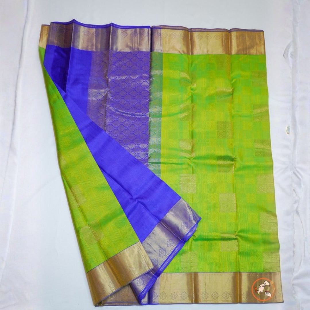 Green With Pepsi Blue Pure Kanchi Silk
