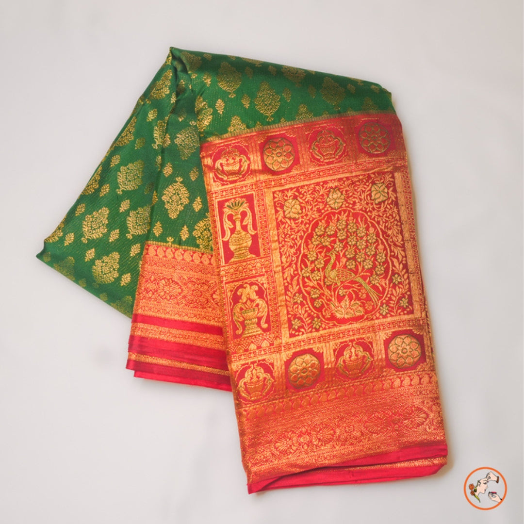 Green With Red Pure Kanchi Silk
