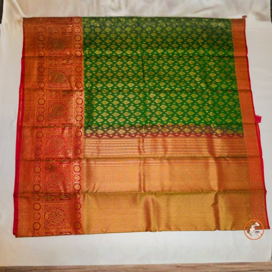 Green With Red Pure Kanchi Silk