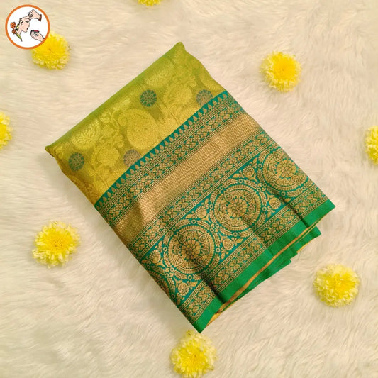 Green with Blue Tissue Silk Saree - Vivahasilks