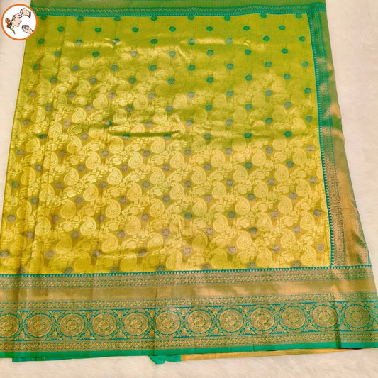 Green with Blue Tissue Silk Saree - Vivahasilks