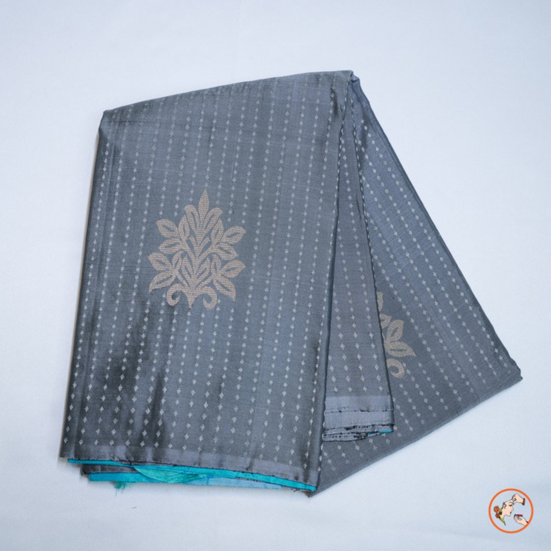 Grey With Blue Pure Kanchi Silk