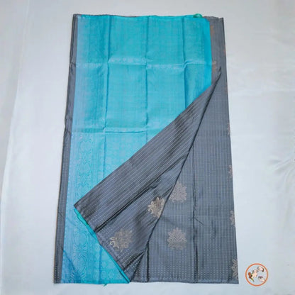 Grey With Blue Pure Kanchi Silk Vivahasilks