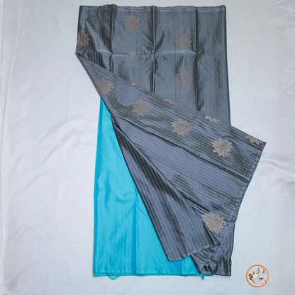 Grey With Blue Pure Kanchi Silk Vivahasilks