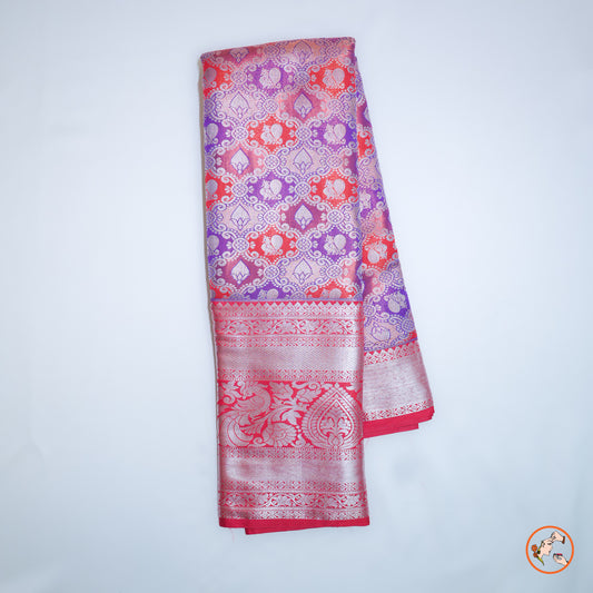 Orange with Pink Kanchipuram Blended Silk Saree