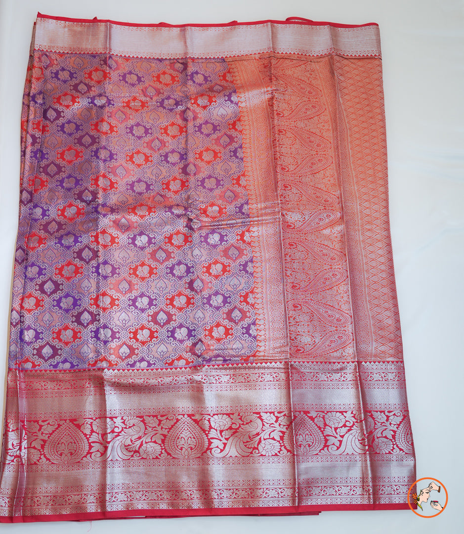 Orange with Pink Kanchipuram Blended Silk Saree