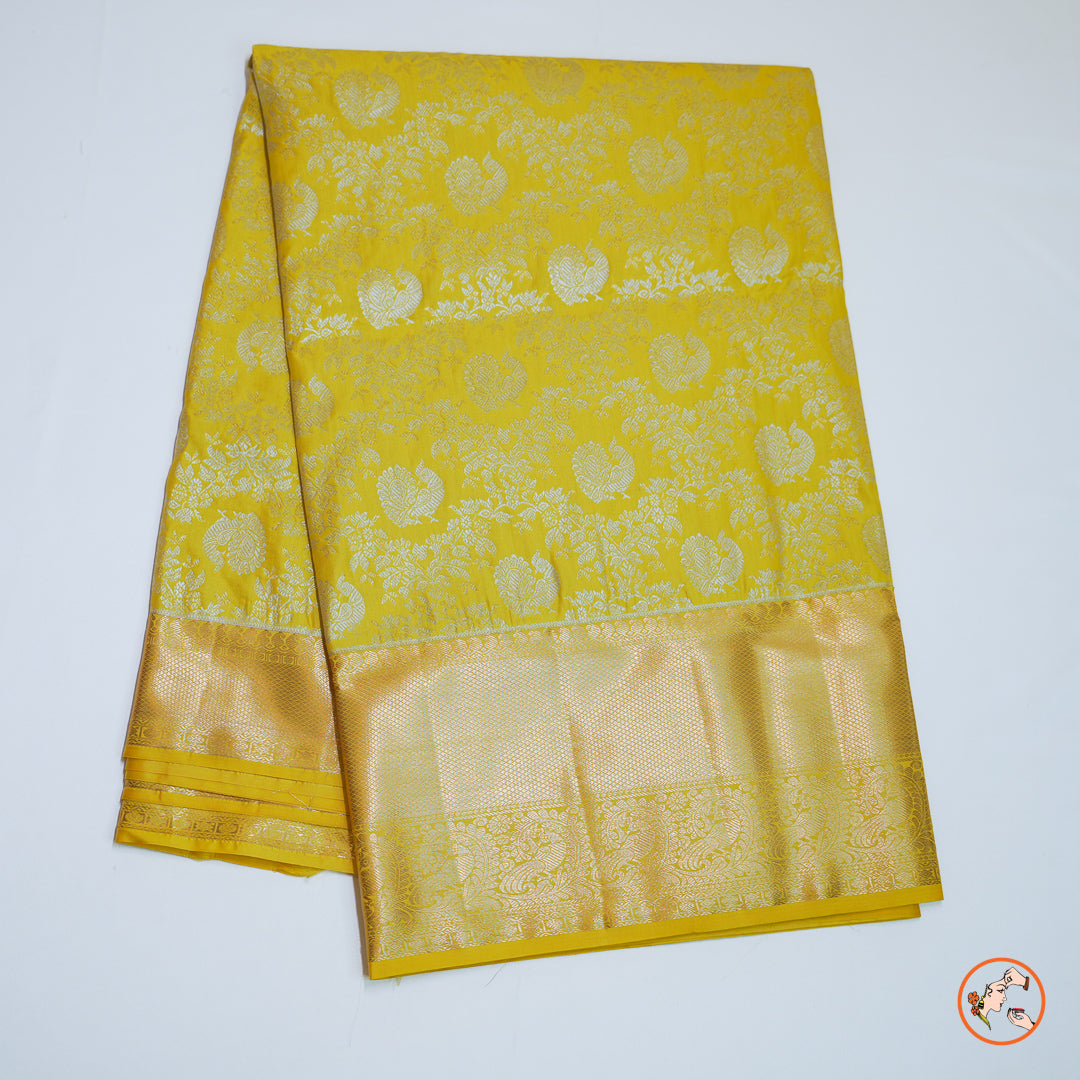 Yellow Kanchipuram Blended Silk Saree