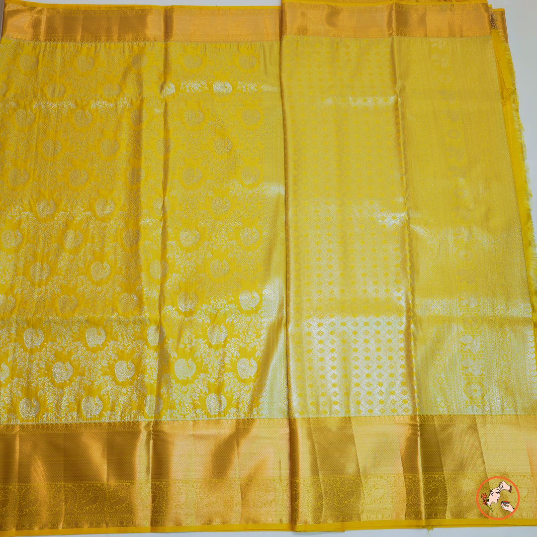 Yellow Kanchipuram Blended Silk Saree