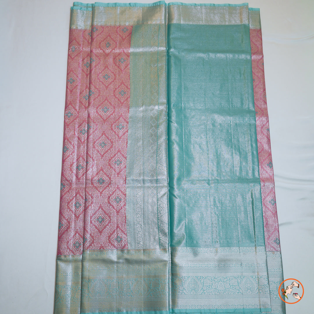 Pink With Blue Kanchipuram Silk Saree