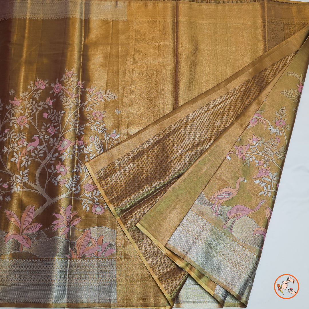 Honey Brown Kanchipuram Silk Saree