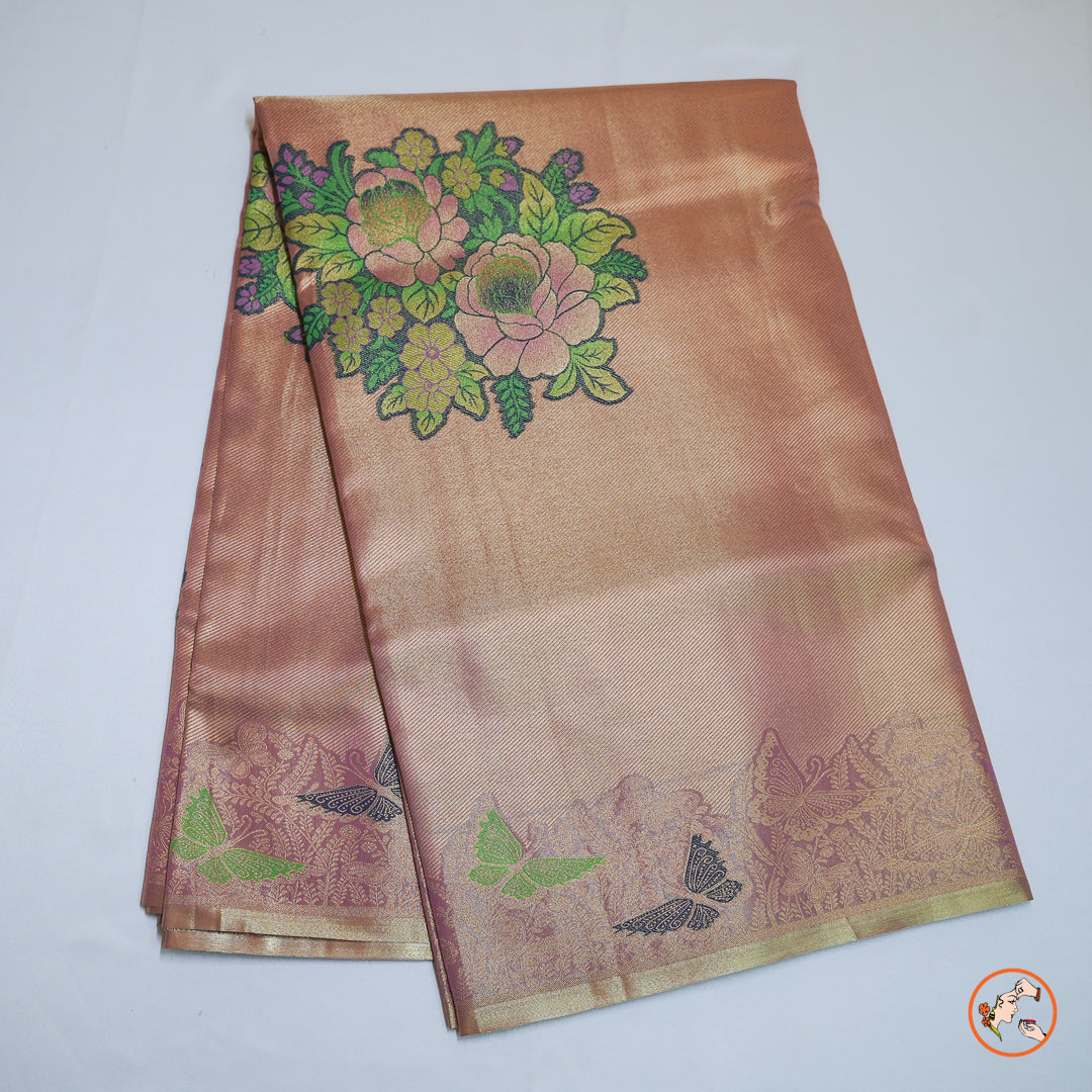Brown with pink Shade Kanchipuram Silk Saree