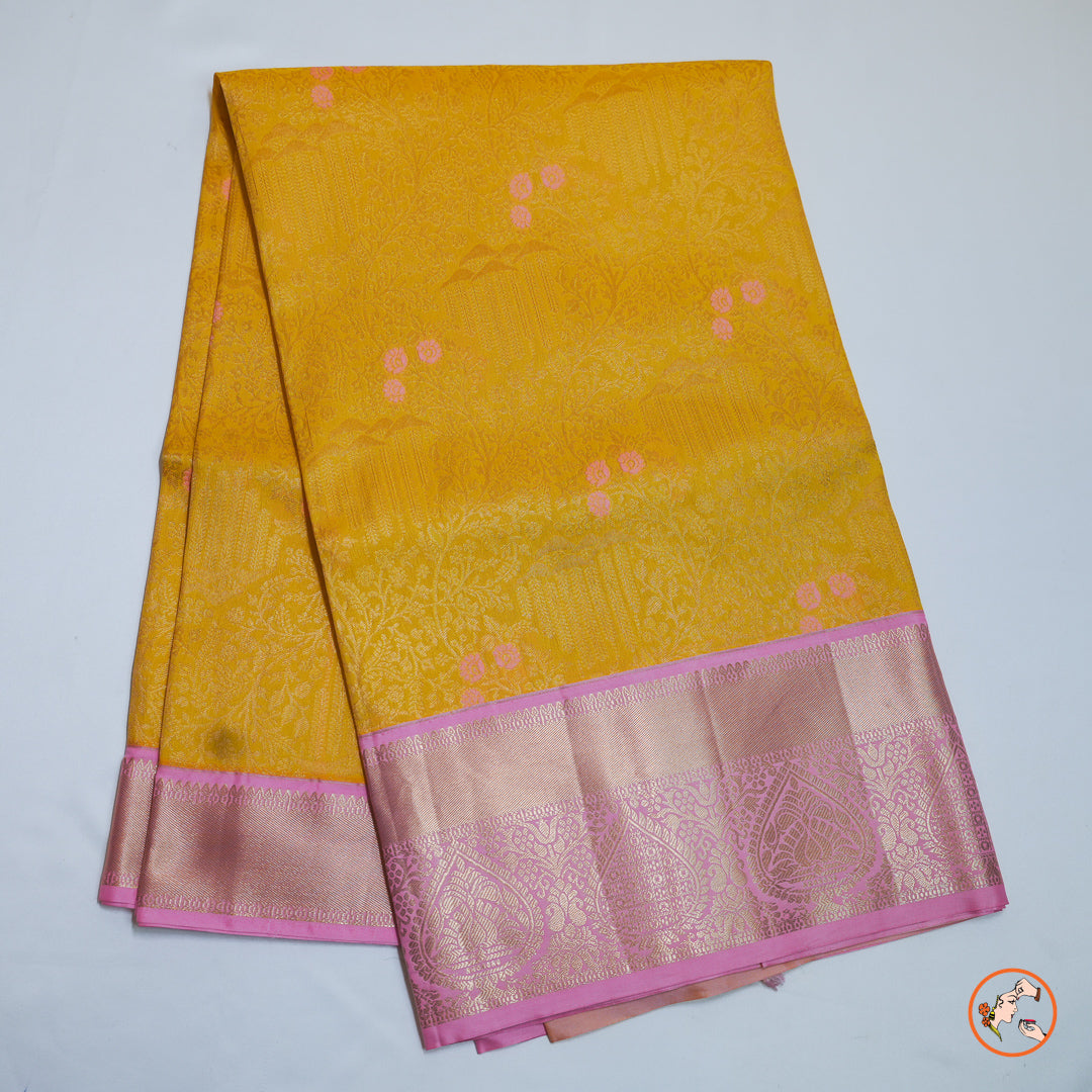 Yellow with Pink Kanchipuram Silk Saree