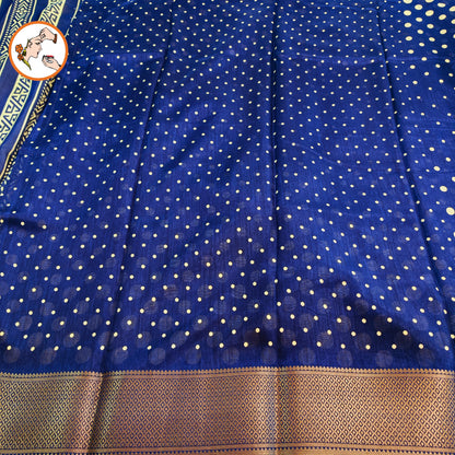 Blue Retro Theme Polka dots Dola Silk Casual Saree